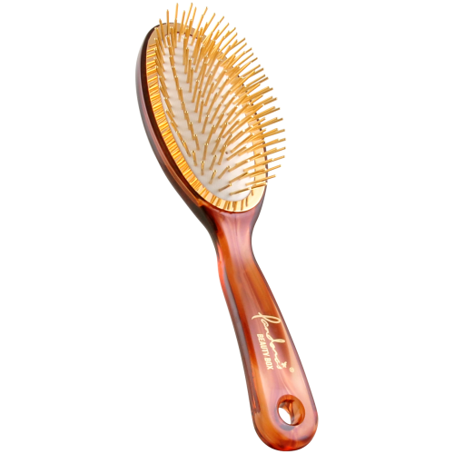 Елітна масажна щітка Pandora’s Golden Brush L із позолоченими зубцями 24K та бурштиновою ручкою