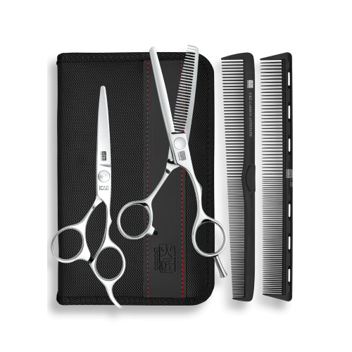 Професійний комплект ножиць та гребінців Kasho Chrome KCR-55 OS SET 30B у чохлі K-21